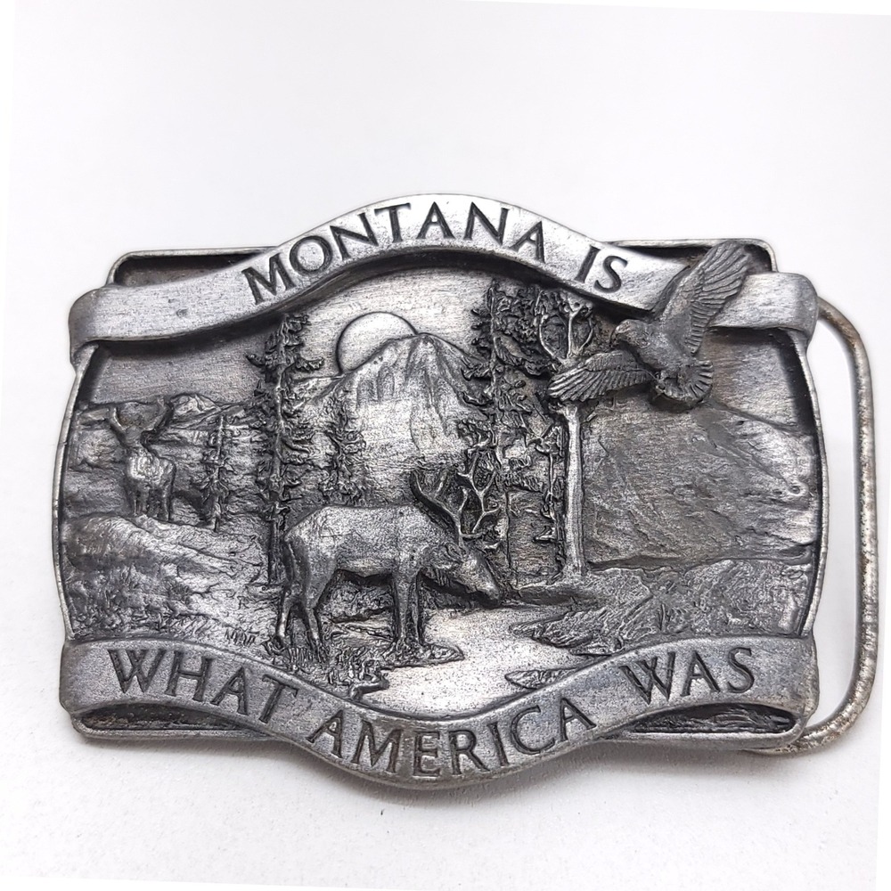 Vintage 1981 Bergamot Brass Works Montana Is What America Was Belt Buckle C-20